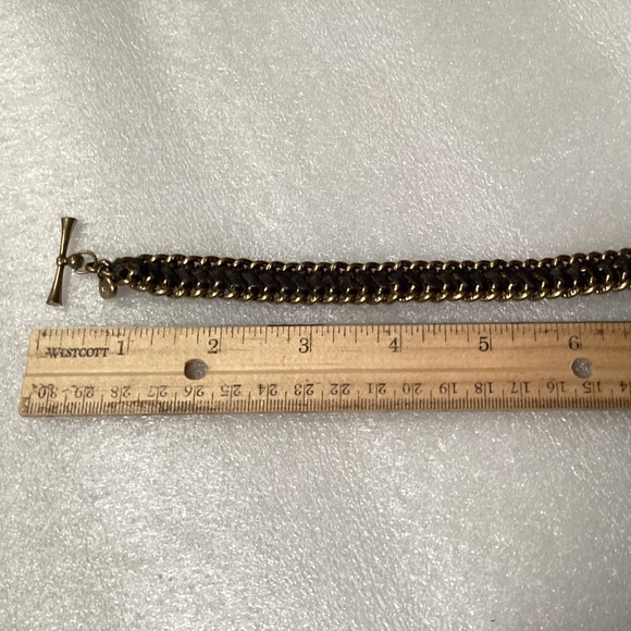 Vintage Fossil Toggle Black Leather/Gold-tone Bracelet - Picture 8 of 10